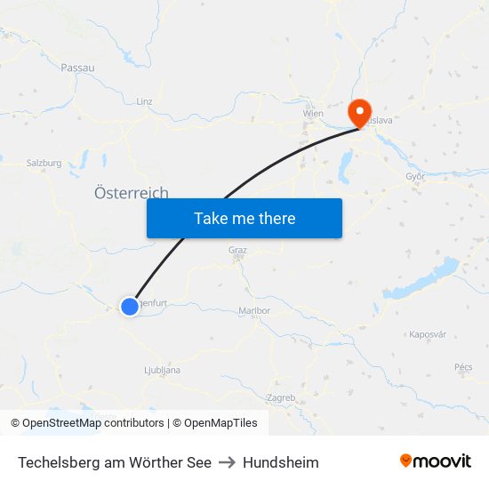 Techelsberg am Wörther See to Hundsheim map