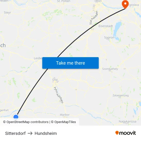 Sittersdorf to Hundsheim map