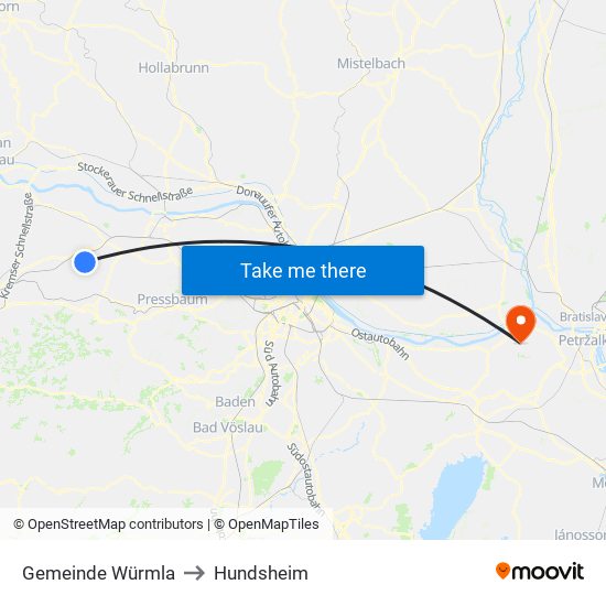 Gemeinde Würmla to Hundsheim map