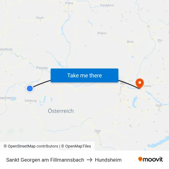 Sankt Georgen am Fillmannsbach to Hundsheim map