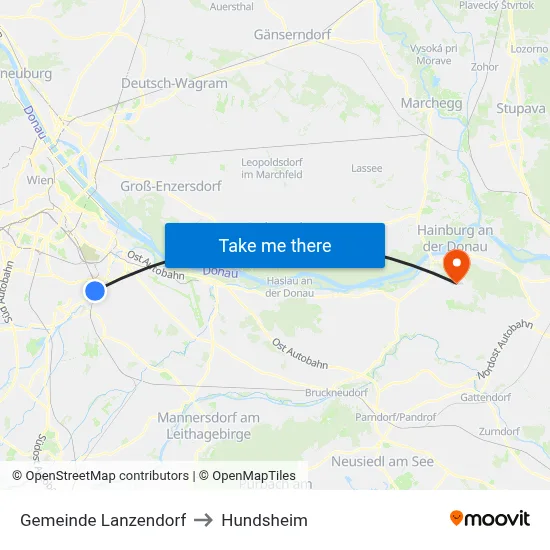 Gemeinde Lanzendorf to Hundsheim map