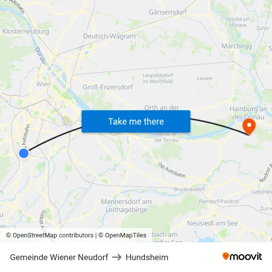 Gemeinde Wiener Neudorf to Hundsheim map