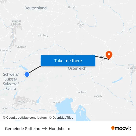 Gemeinde Satteins to Hundsheim map
