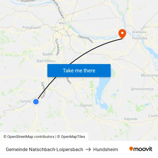 Gemeinde Natschbach-Loipersbach to Hundsheim map