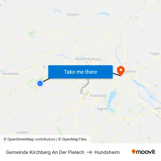 Gemeinde Kirchberg An Der Pielach to Hundsheim map