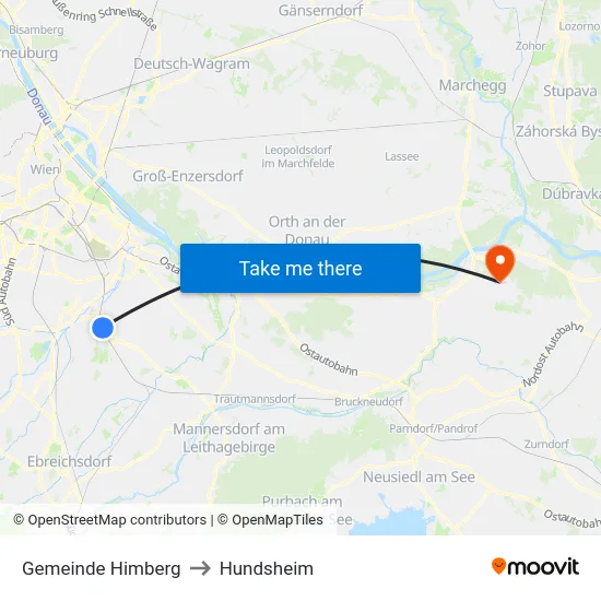 Gemeinde Himberg to Hundsheim map
