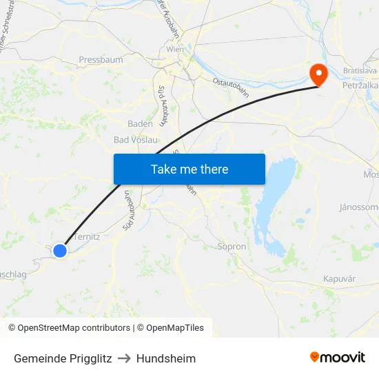 Gemeinde Prigglitz to Hundsheim map
