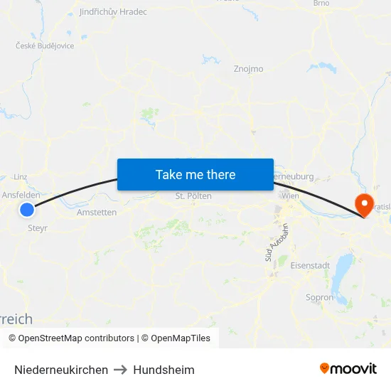 Niederneukirchen to Hundsheim map