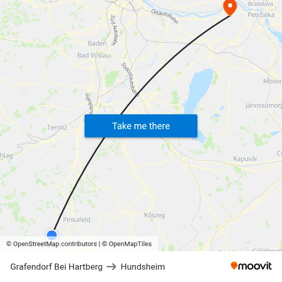 Grafendorf Bei Hartberg to Hundsheim map