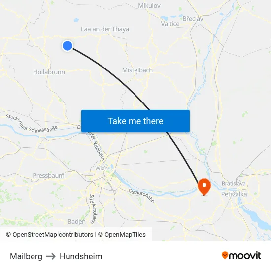 Mailberg to Hundsheim map