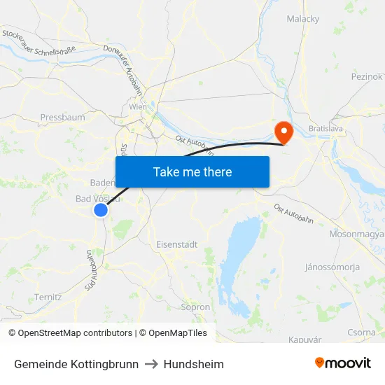 Gemeinde Kottingbrunn to Hundsheim map
