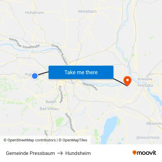 Gemeinde Pressbaum to Hundsheim map