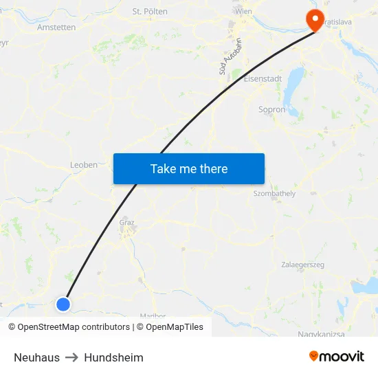 Neuhaus to Hundsheim map