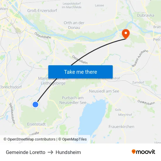 Gemeinde Loretto to Hundsheim map