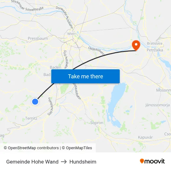 Gemeinde Hohe Wand to Hundsheim map
