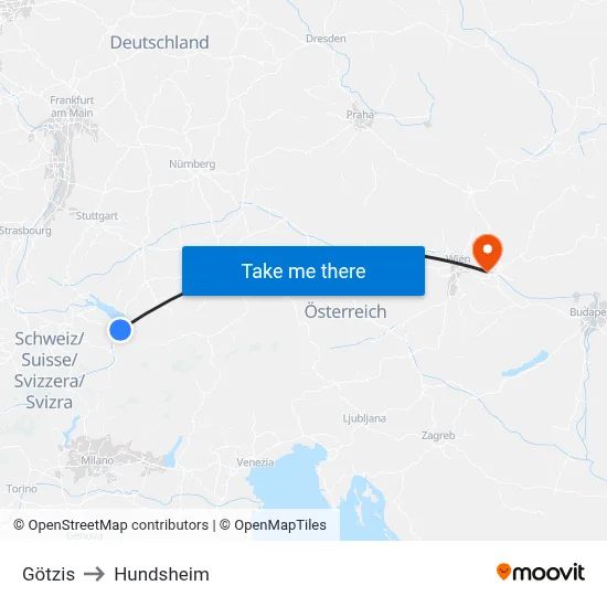 Götzis to Hundsheim map