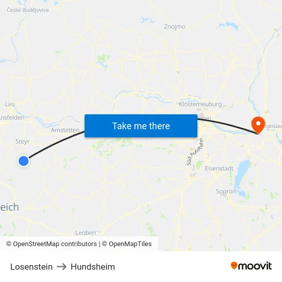 Losenstein to Hundsheim map