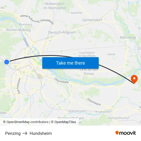 Penzing to Hundsheim map