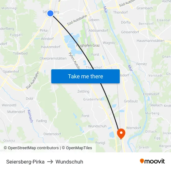 Seiersberg-Pirka to Wundschuh map