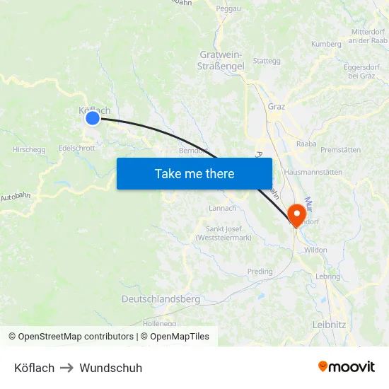 Köflach to Wundschuh map