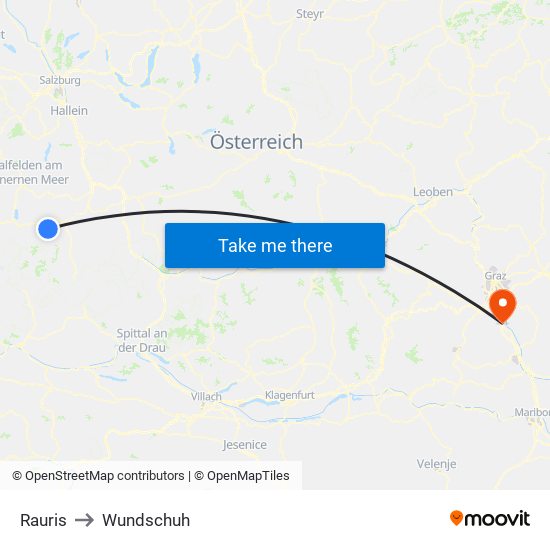 Rauris to Wundschuh map