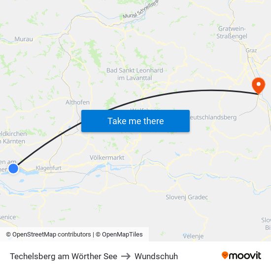 Techelsberg am Wörther See to Wundschuh map