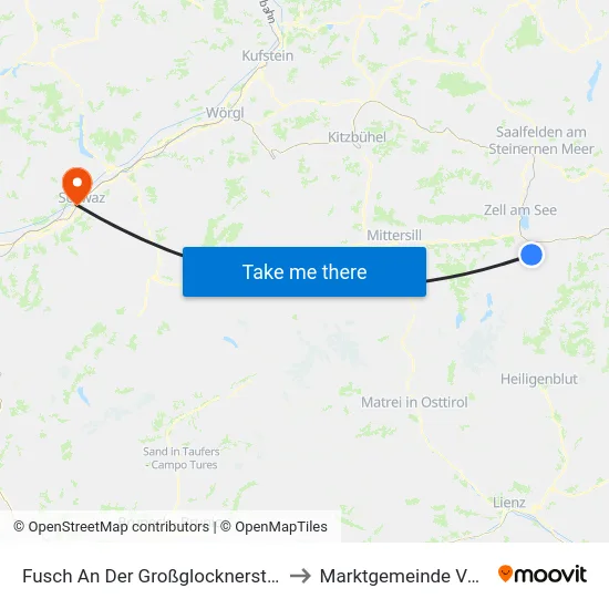 Fusch An Der Großglocknerstraße to Marktgemeinde Vomp map