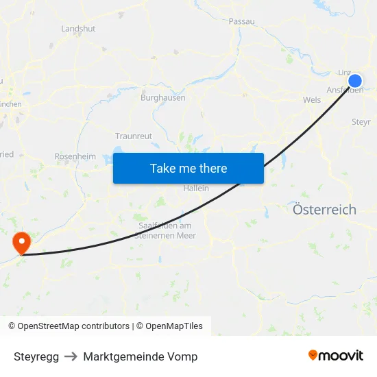 Steyregg to Marktgemeinde Vomp map