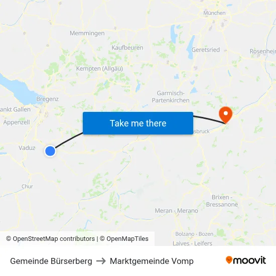 Gemeinde Bürserberg to Marktgemeinde Vomp map