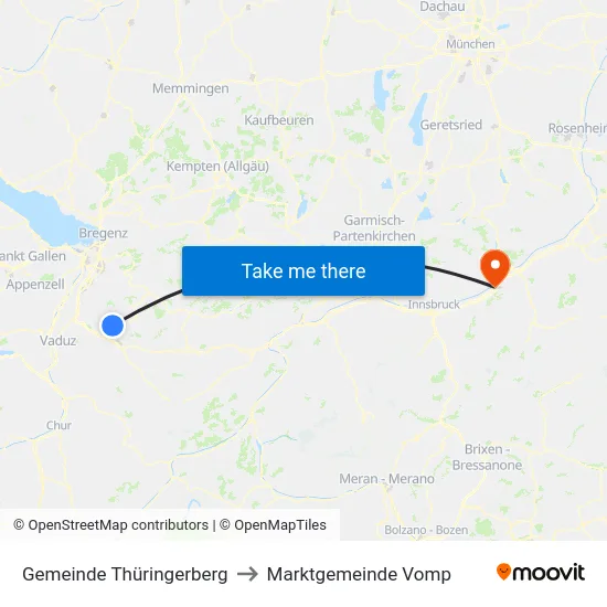 Gemeinde Thüringerberg to Marktgemeinde Vomp map
