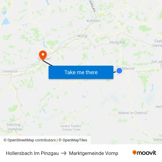 Hollersbach Im Pinzgau to Marktgemeinde Vomp map
