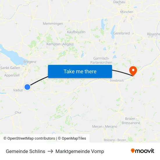 Gemeinde Schlins to Marktgemeinde Vomp map