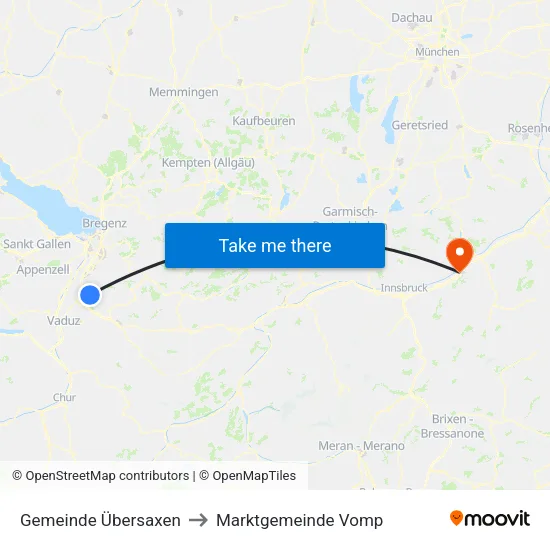 Gemeinde Übersaxen to Marktgemeinde Vomp map