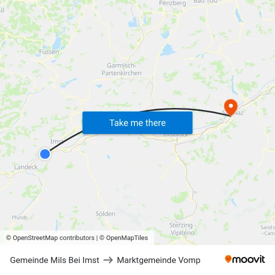 Gemeinde Mils Bei Imst to Marktgemeinde Vomp map