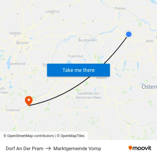 Dorf An Der Pram to Marktgemeinde Vomp map