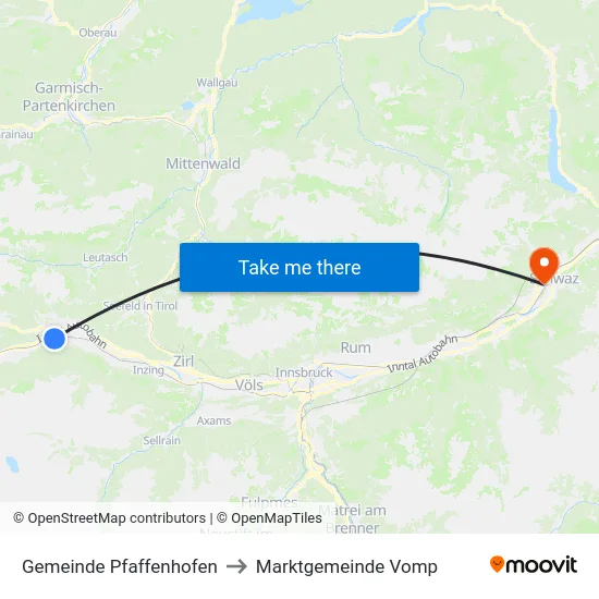 Gemeinde Pfaffenhofen to Marktgemeinde Vomp map