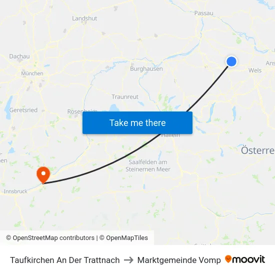 Taufkirchen An Der Trattnach to Marktgemeinde Vomp map
