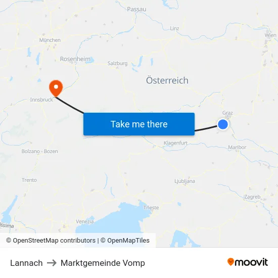 Lannach to Marktgemeinde Vomp map