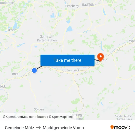 Gemeinde Mötz to Marktgemeinde Vomp map