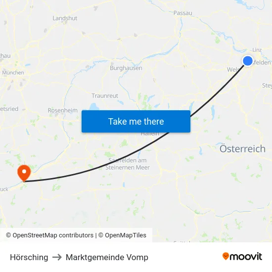 Hörsching to Marktgemeinde Vomp map