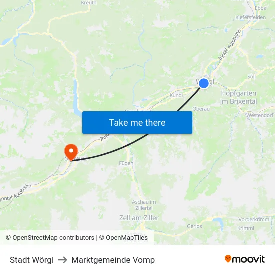 Stadt Wörgl to Marktgemeinde Vomp map