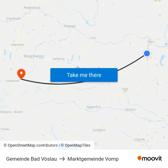 Gemeinde Bad Vöslau to Marktgemeinde Vomp map