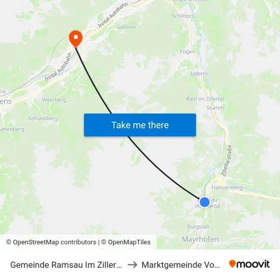 Gemeinde Ramsau Im Zillertal to Marktgemeinde Vomp map