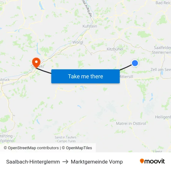 Saalbach-Hinterglemm to Marktgemeinde Vomp map