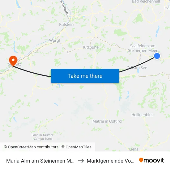 Maria Alm am Steinernen Meer to Marktgemeinde Vomp map