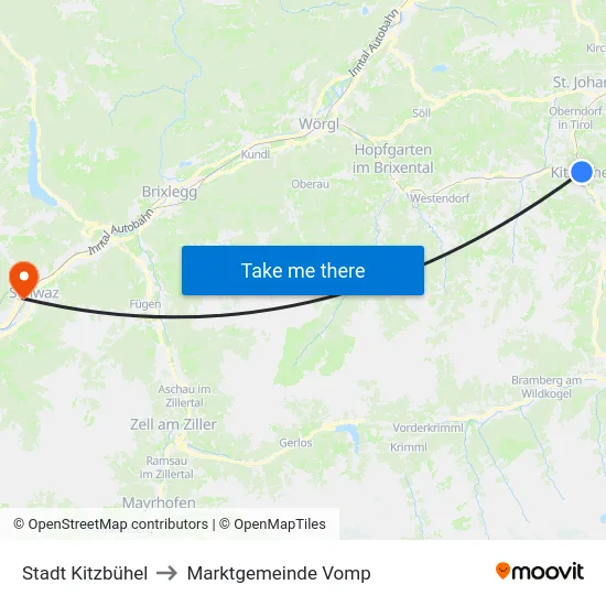 Stadt Kitzbühel to Marktgemeinde Vomp map