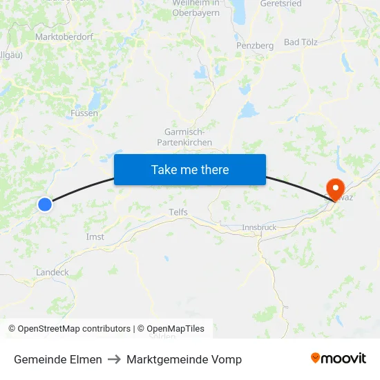 Gemeinde Elmen to Marktgemeinde Vomp map