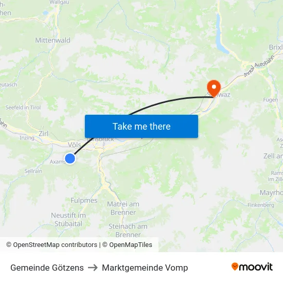 Gemeinde Götzens to Marktgemeinde Vomp map