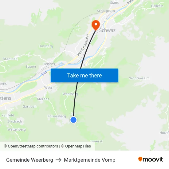 Gemeinde Weerberg to Marktgemeinde Vomp map