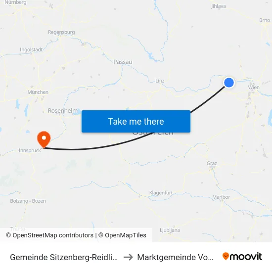 Gemeinde Sitzenberg-Reidling to Marktgemeinde Vomp map